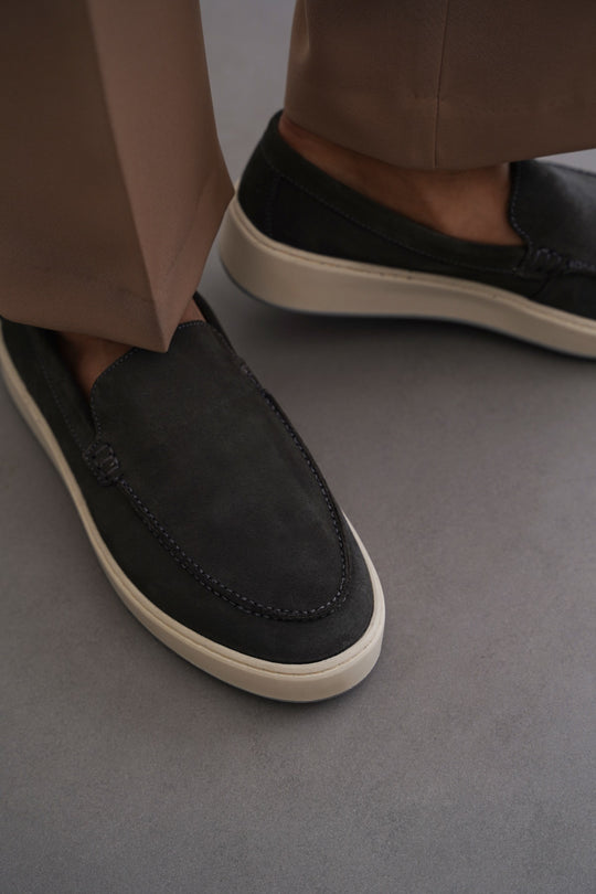 GREY SUEDE LEATHER SLIP ON LOAFER