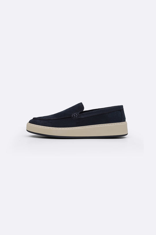NAVY SUEDE LEATHER SLIP ON LOAFERS