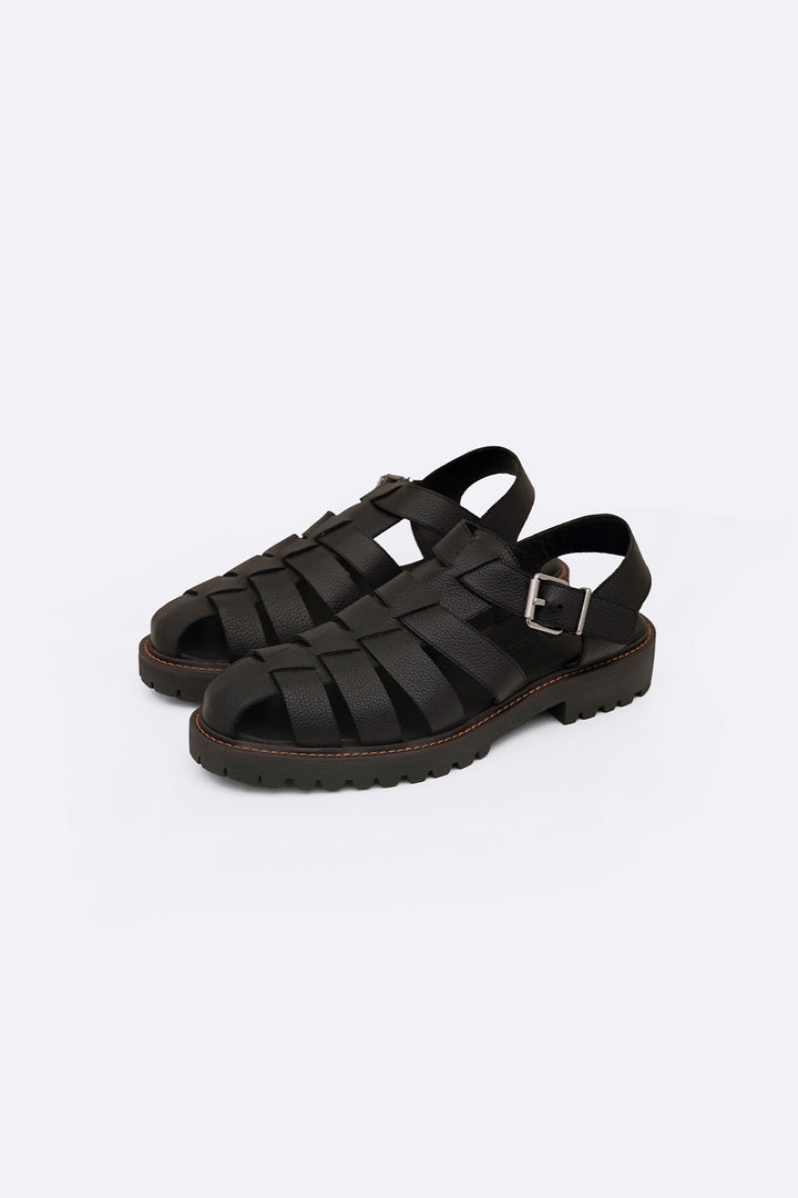 BLACK CLASSIC FISHERMAN LEATHER SANDALS