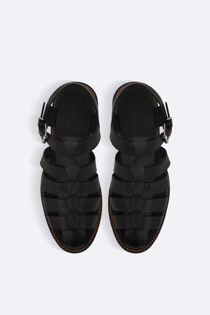 BLACK CLASSIC FISHERMAN LEATHER SANDALS