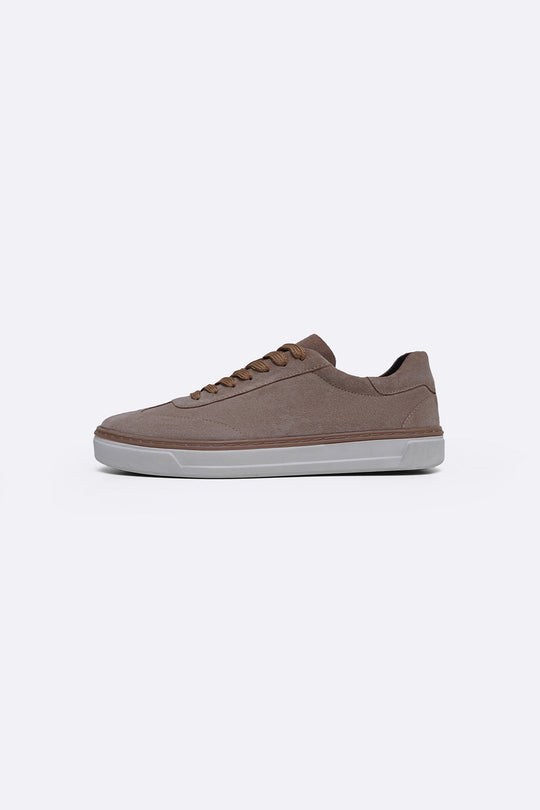 BEIGE LACE-UP LEATHER SNEAKER