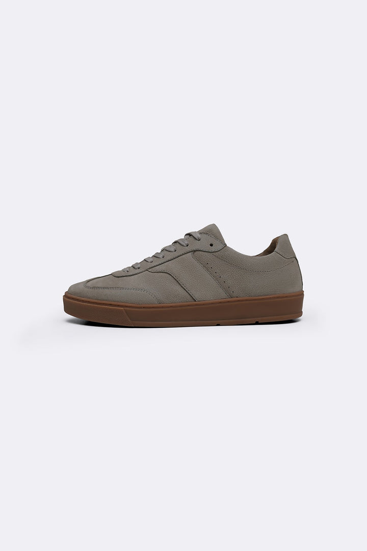 LIGHT GREY LACE-UP LEATHER SNEAKERS