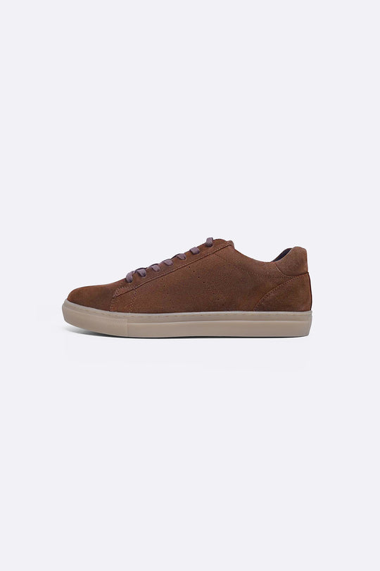 BROWN LACE-UP LEATHER SNEAKERS