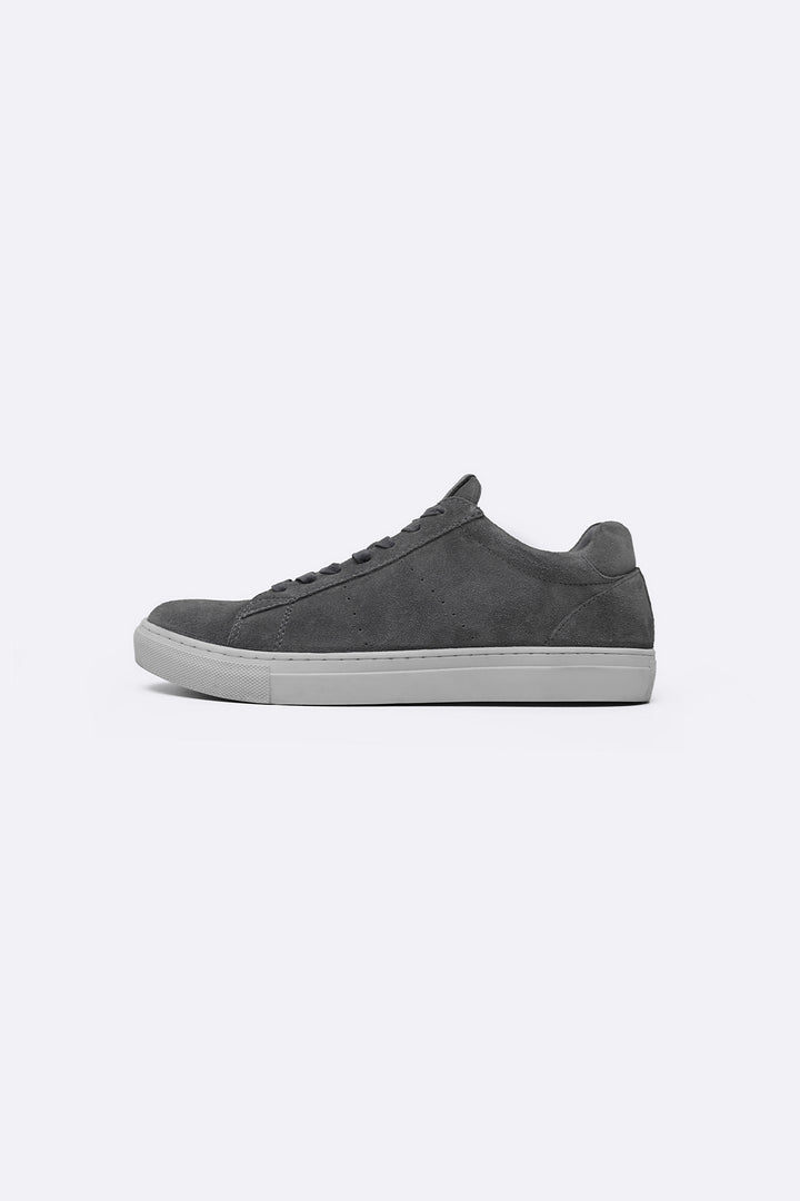 GREY LACE-UP LEATHER SNEAKERS