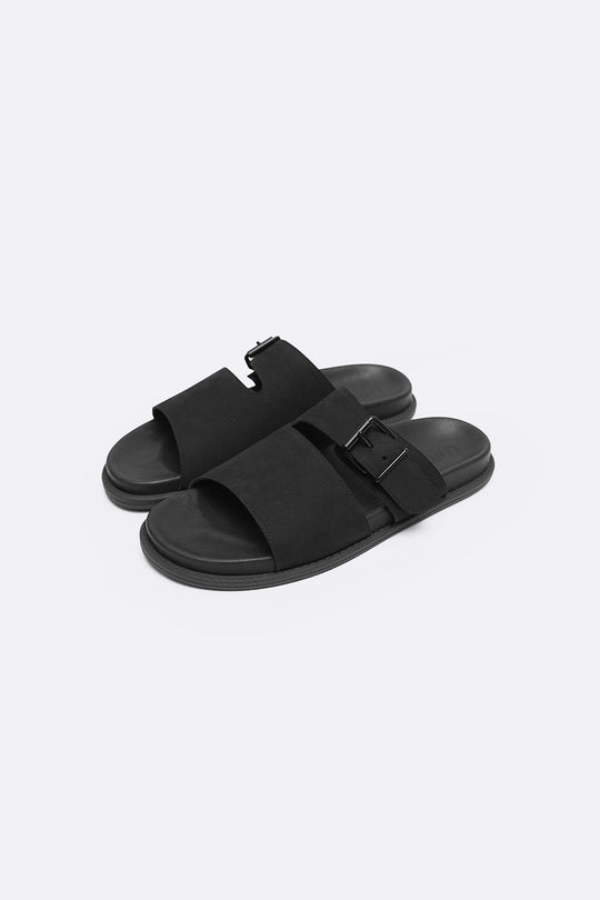 BLACK CLASSIC LEATHER SLIDES