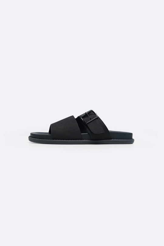 BLACK CLASSIC LEATHER SLIDES