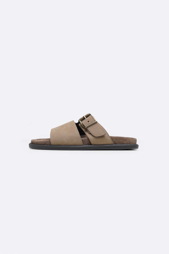 TAUPE CLASSIC LEATHER SLIDES