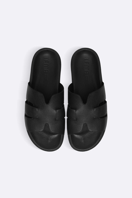 BLACK CLASSIC LEATHER SLIDES