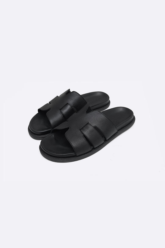 BLACK CLASSIC LEATHER SLIDES
