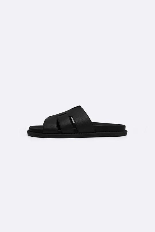 BLACK CLASSIC LEATHER SLIDES