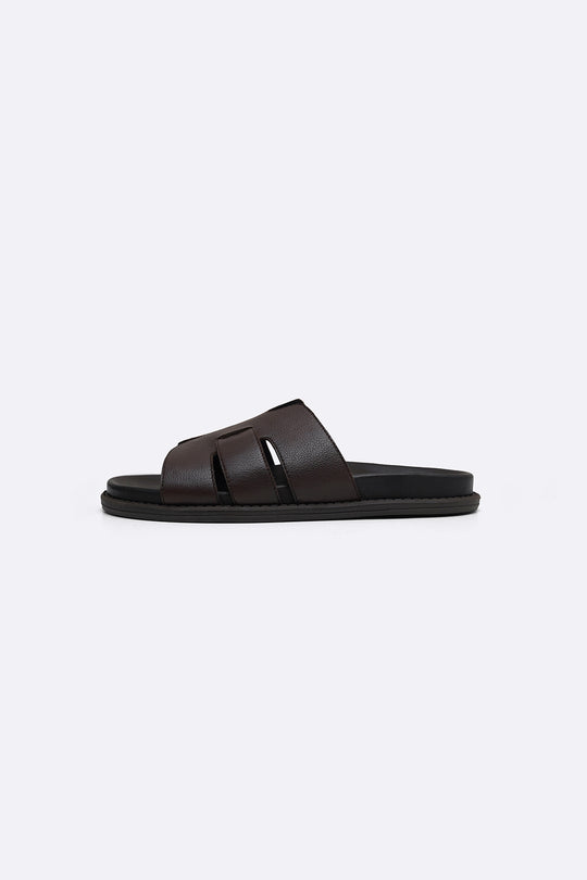 BROWN CLASSIC LEATHER SLIDES