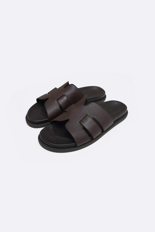 BROWN CLASSIC LEATHER SLIDES