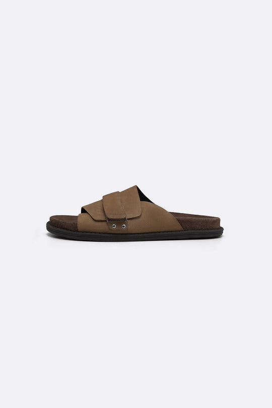 TAUPE CLASSIC LEATHER SLIDES