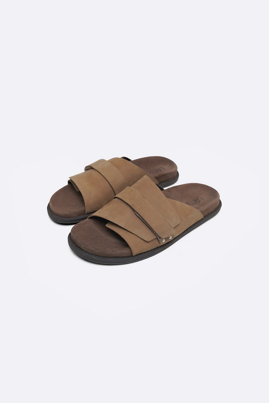 TAUPE CLASSIC LEATHER SLIDES
