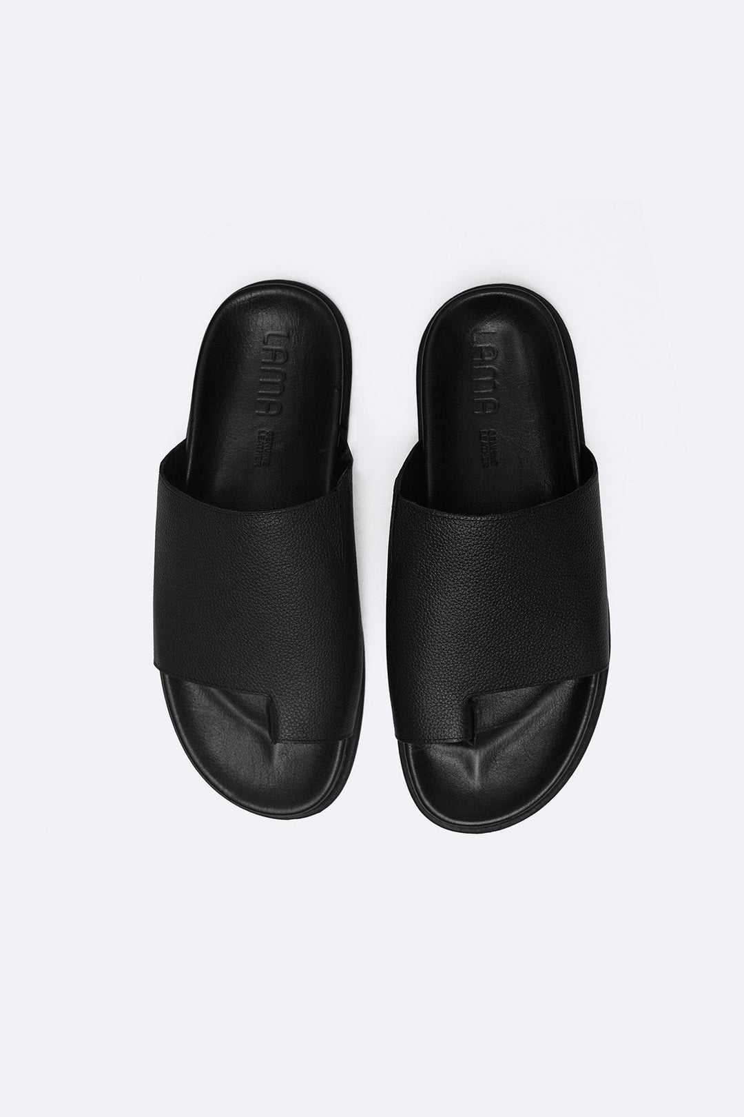 BLACK TOE LOOP LEATHER SLIDE