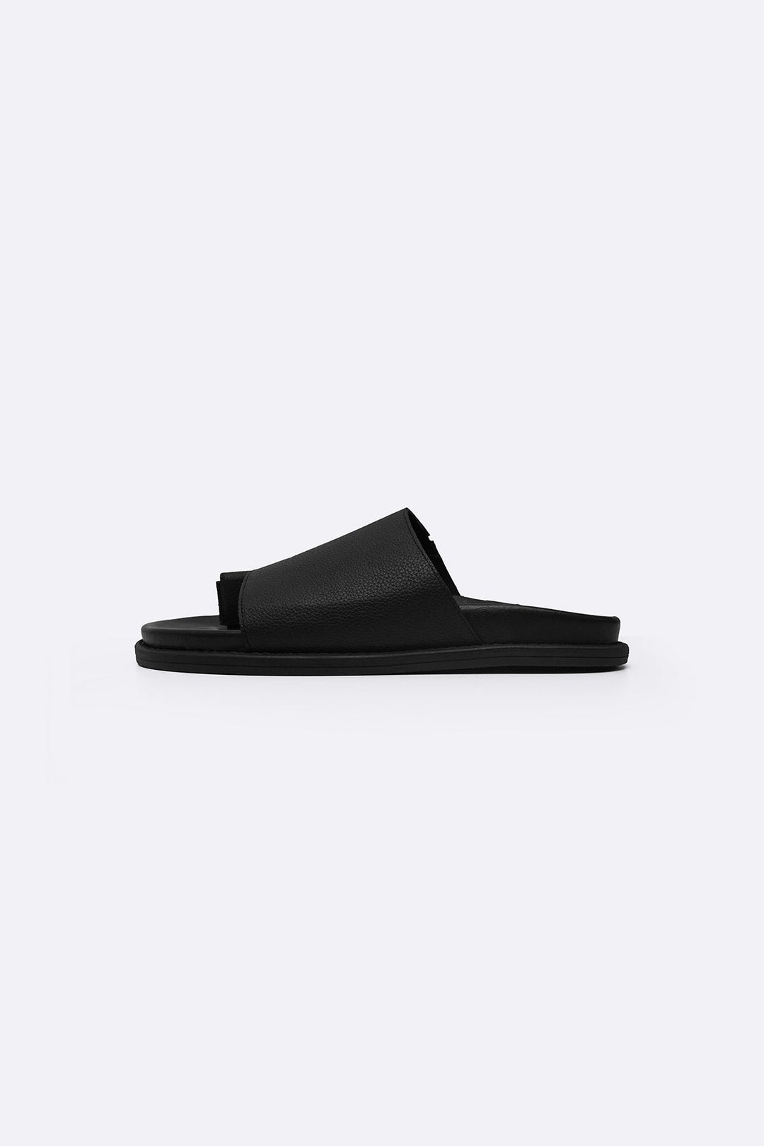 BLACK TOE LOOP LEATHER SLIDE