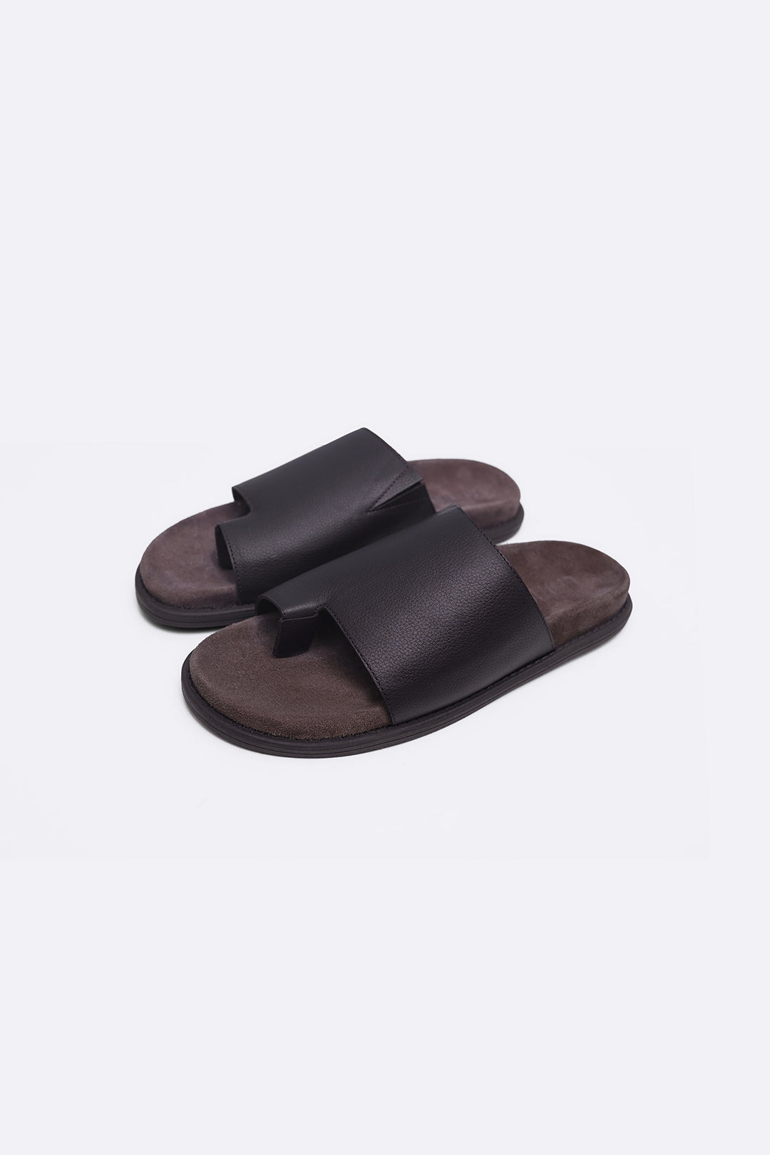 BROWN TOE LOOP LEATHER SLIDE