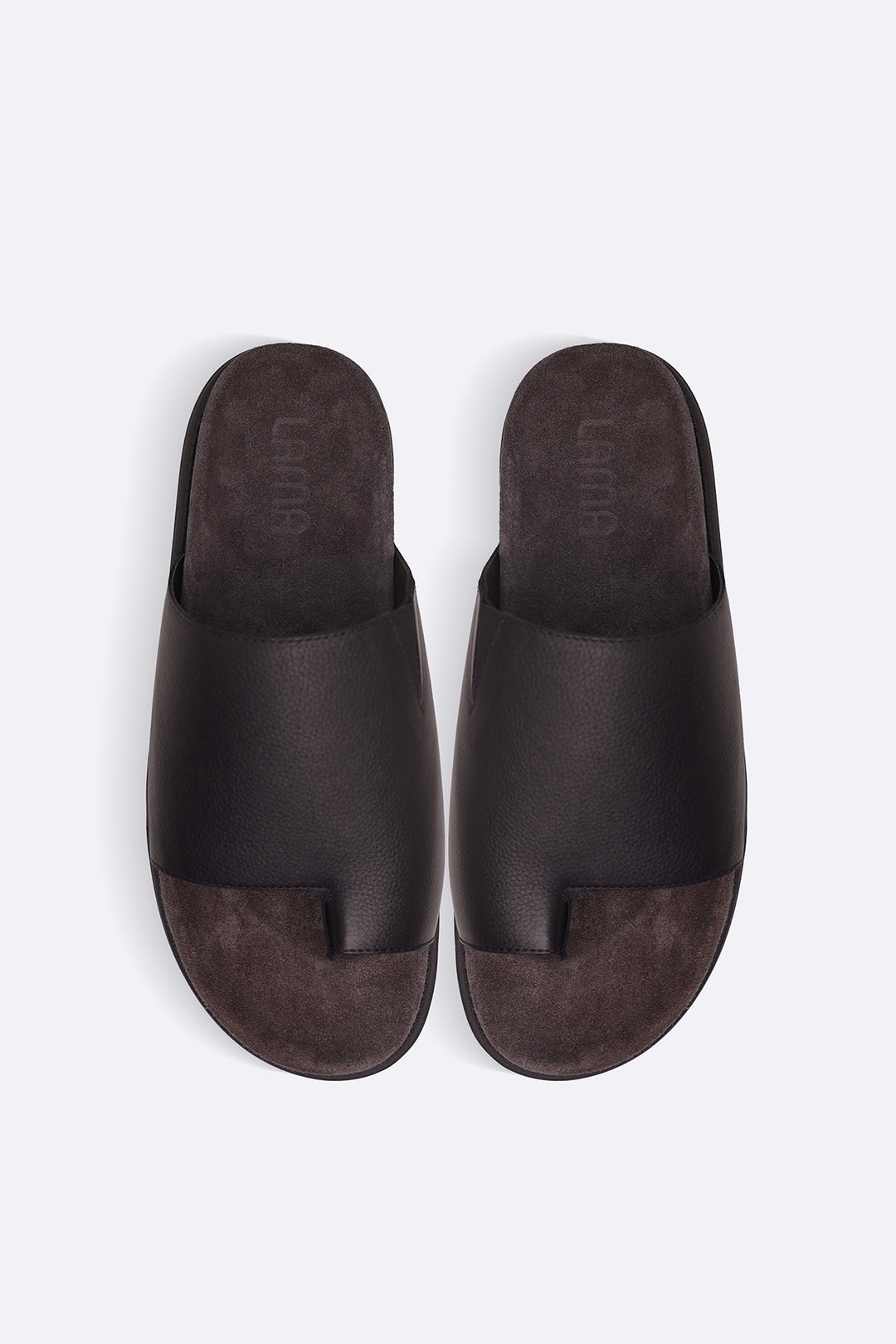 BROWN TOE LOOP LEATHER SLIDE