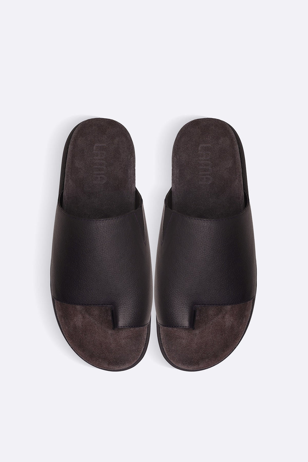 BROWN TOE LOOP LEATHER SLIDE