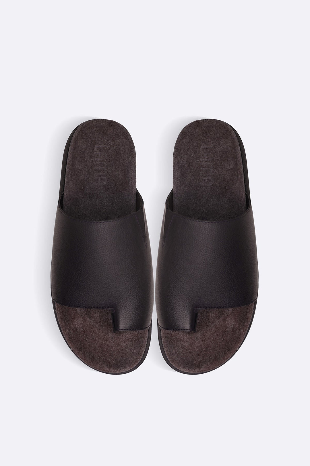 BROWN TOE LOOP LEATHER SLIDE