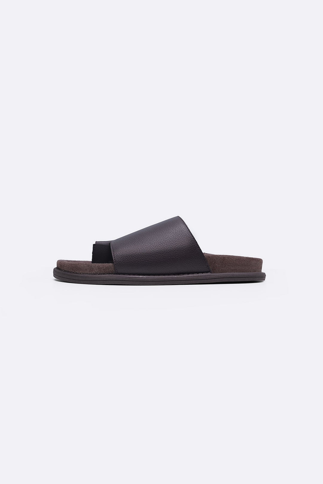 BROWN TOE LOOP LEATHER SLIDE