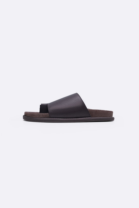 BROWN TOE LOOP LEATHER SLIDE