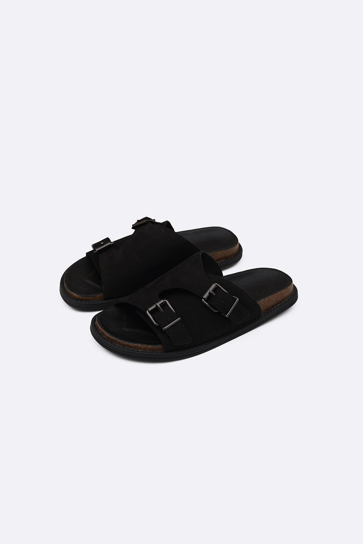 BLACK VANTA LEATHER SLIDES
