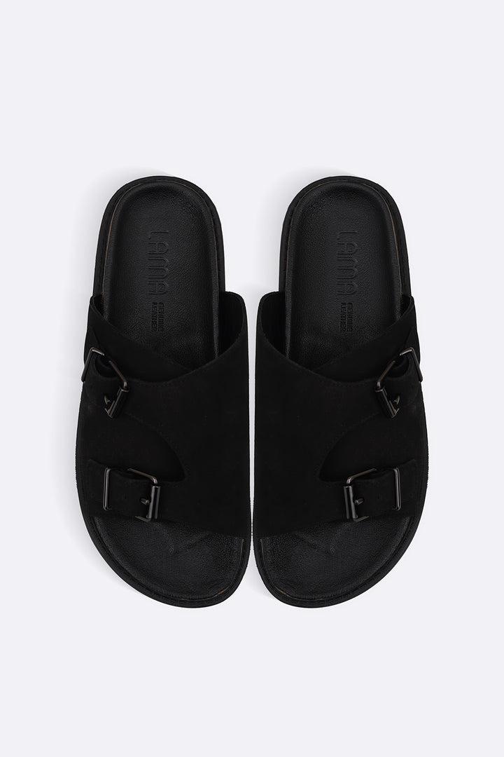 BLACK VANTA LEATHER SLIDES