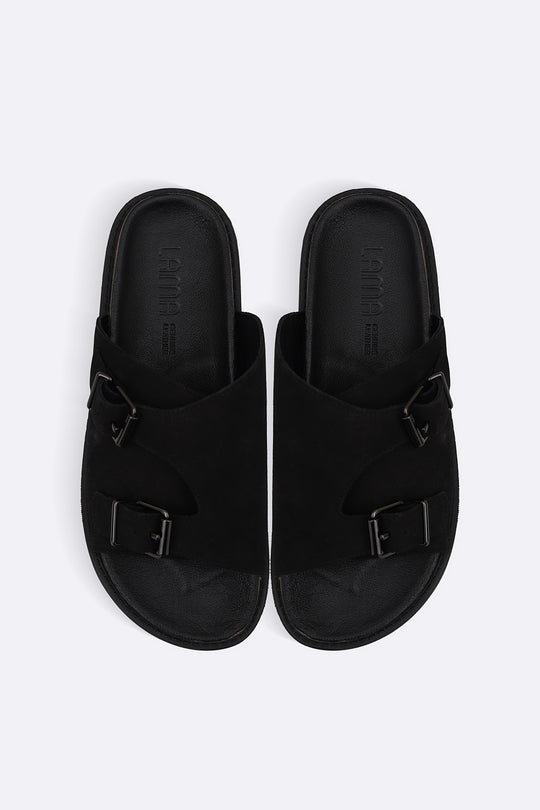 BLACK VANTA LEATHER SLIDES