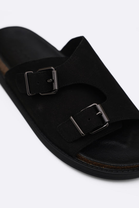 BLACK VANTA LEATHER SLIDES