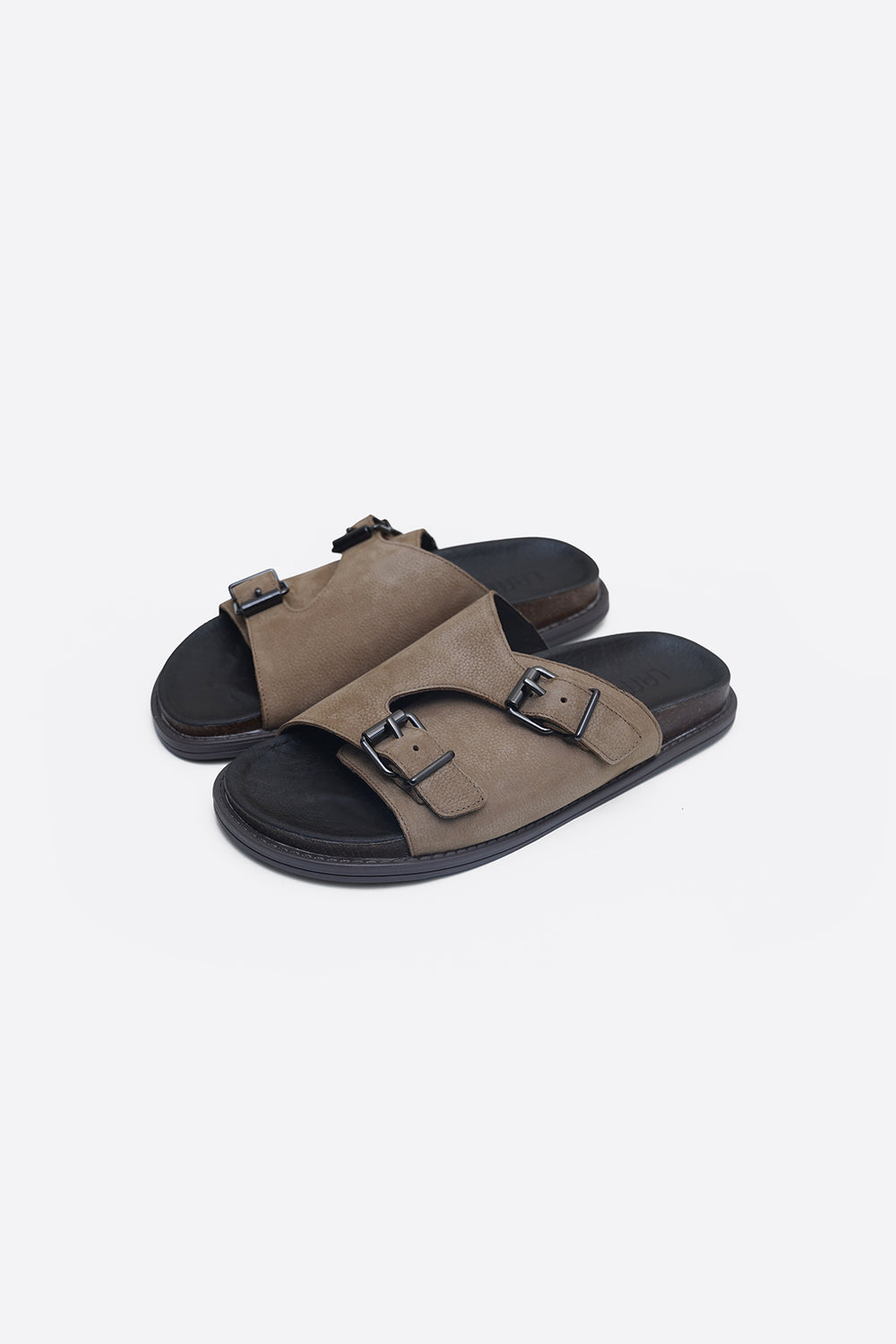 TAUPE VANTA LEATHER SLIDES