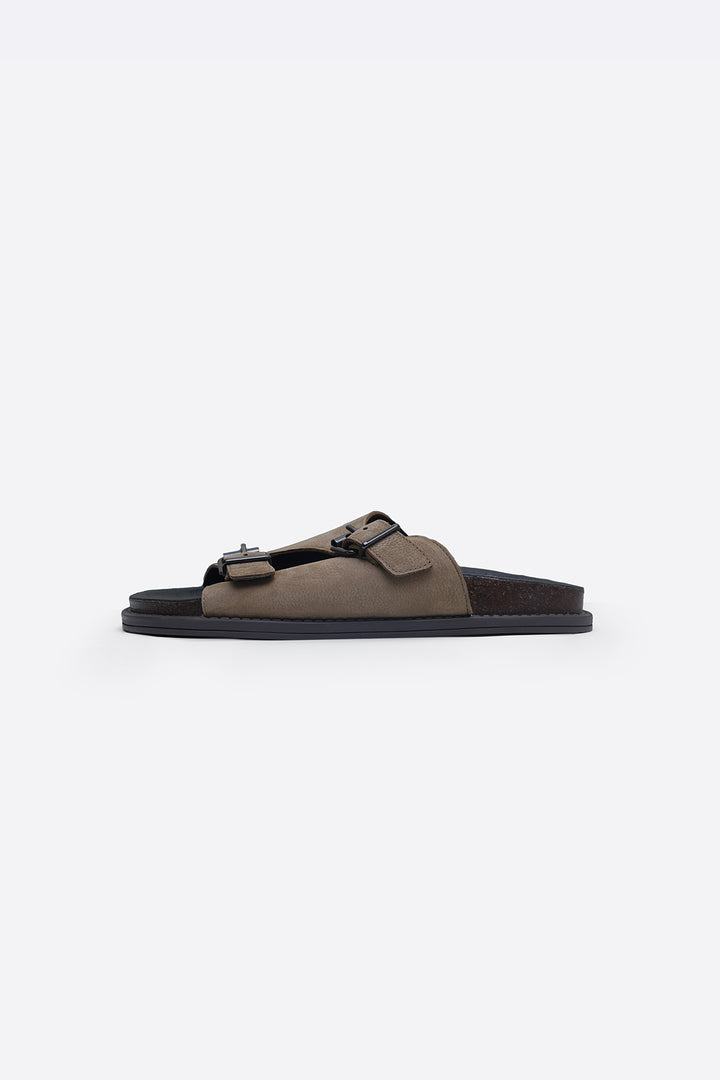 TAUPE VANTA LEATHER SLIDES