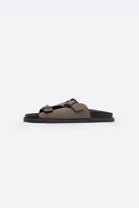 TAUPE VANTA LEATHER SLIDES