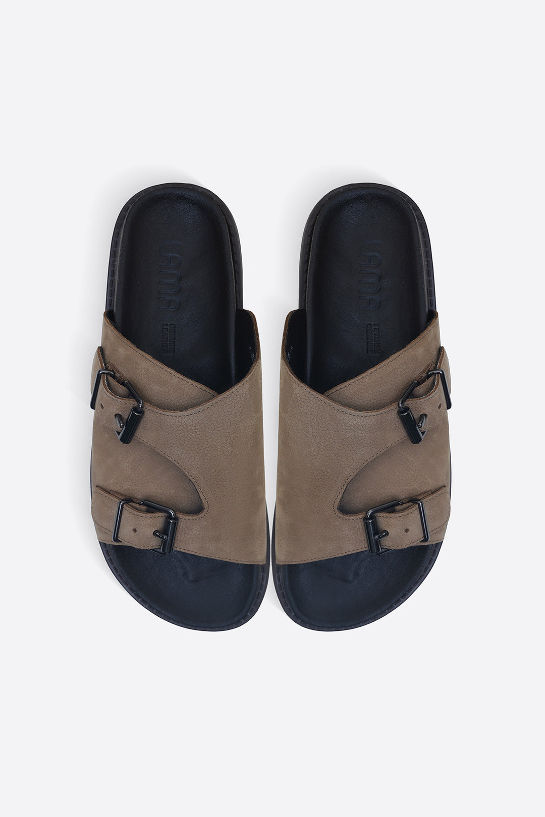 TAUPE VANTA LEATHER SLIDES