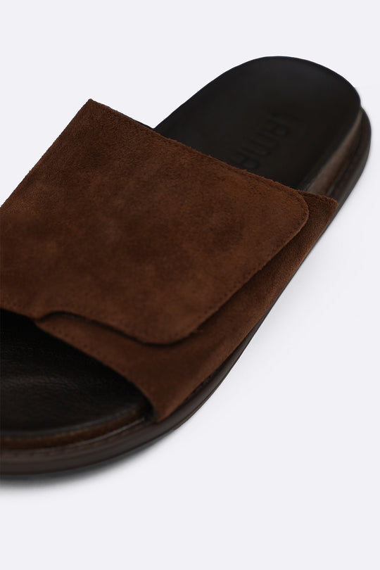 BROWN MONO SUEDE SLIDES
