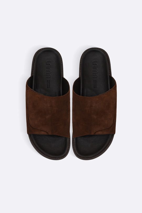BROWN MONO SUEDE SLIDES