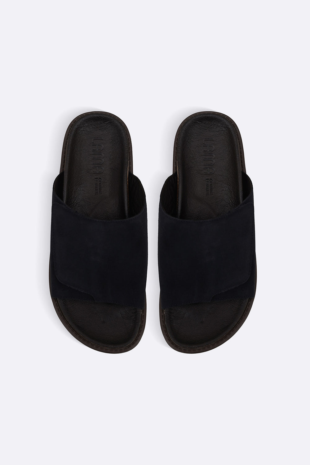 NAVY MONO SUEDE SLIDES