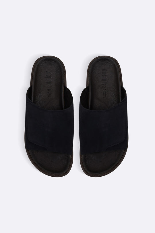 NAVY MONO SUEDE SLIDES