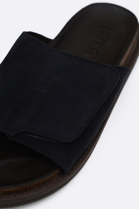 NAVY MONO SUEDE SLIDES