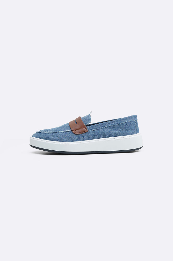 MID BLUE FRAYED DENIM LOAFERS