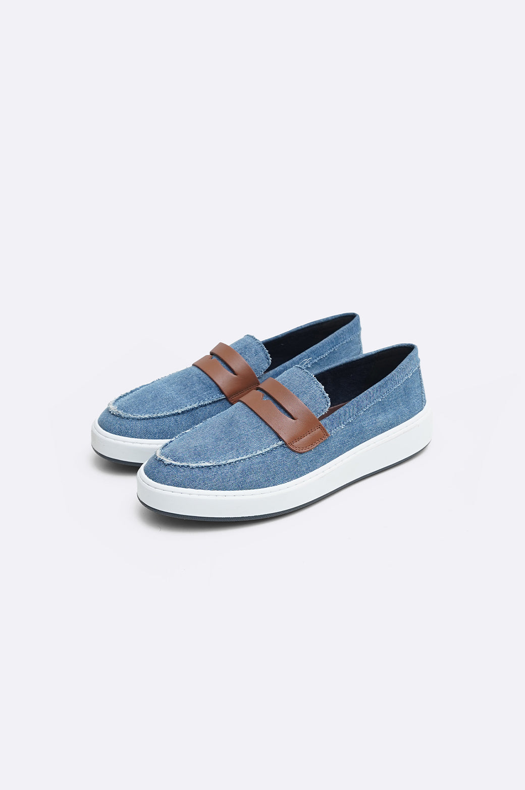 MID BLUE FRAYED DENIM LOAFERS