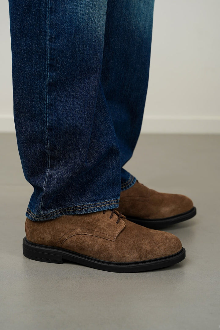 BROWN LEATHER DERBY SHOES