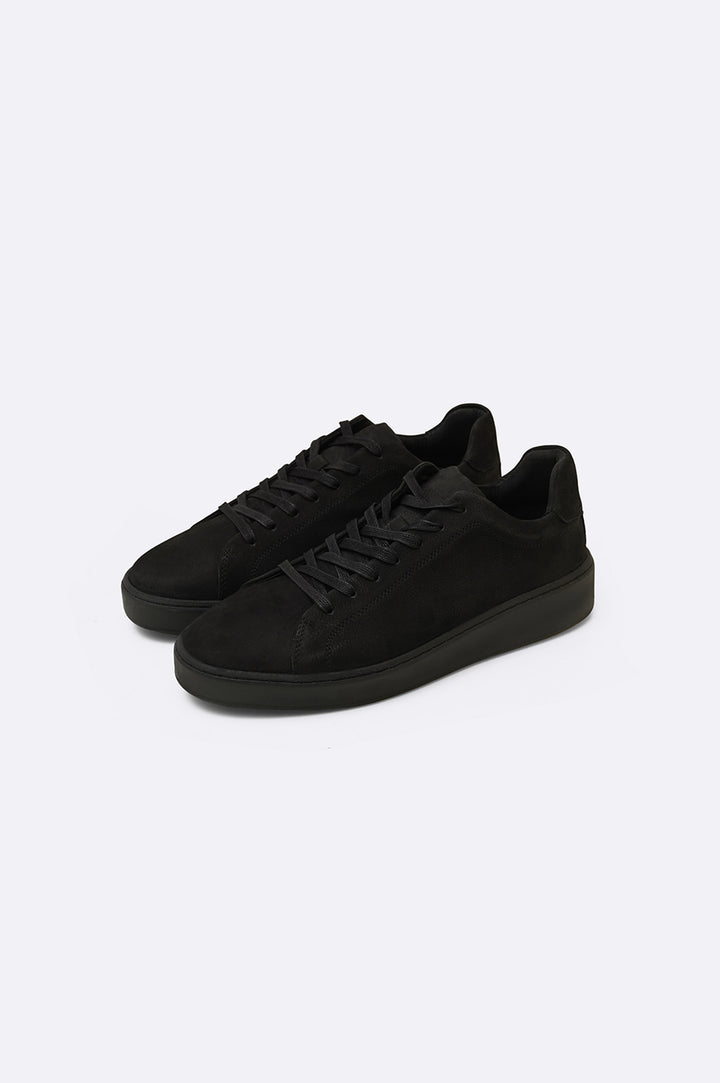 ALL BLACK LEATHER LACE-UP SNEAKERS