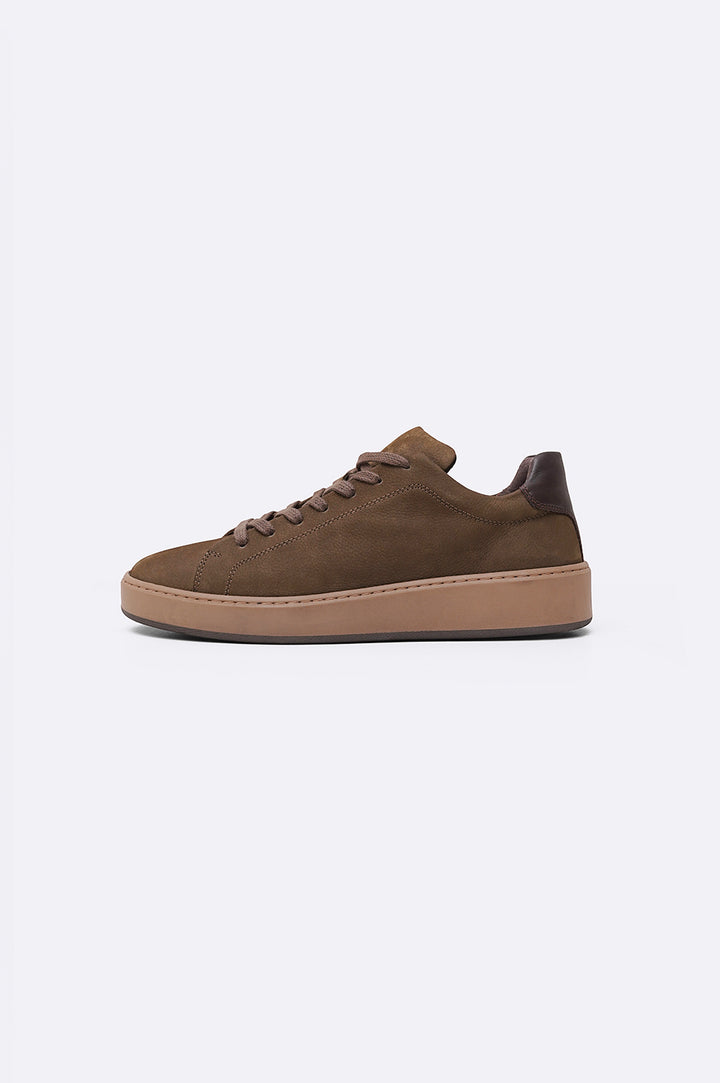 OLIVE LEATHER LACE-UP SNEAKERS