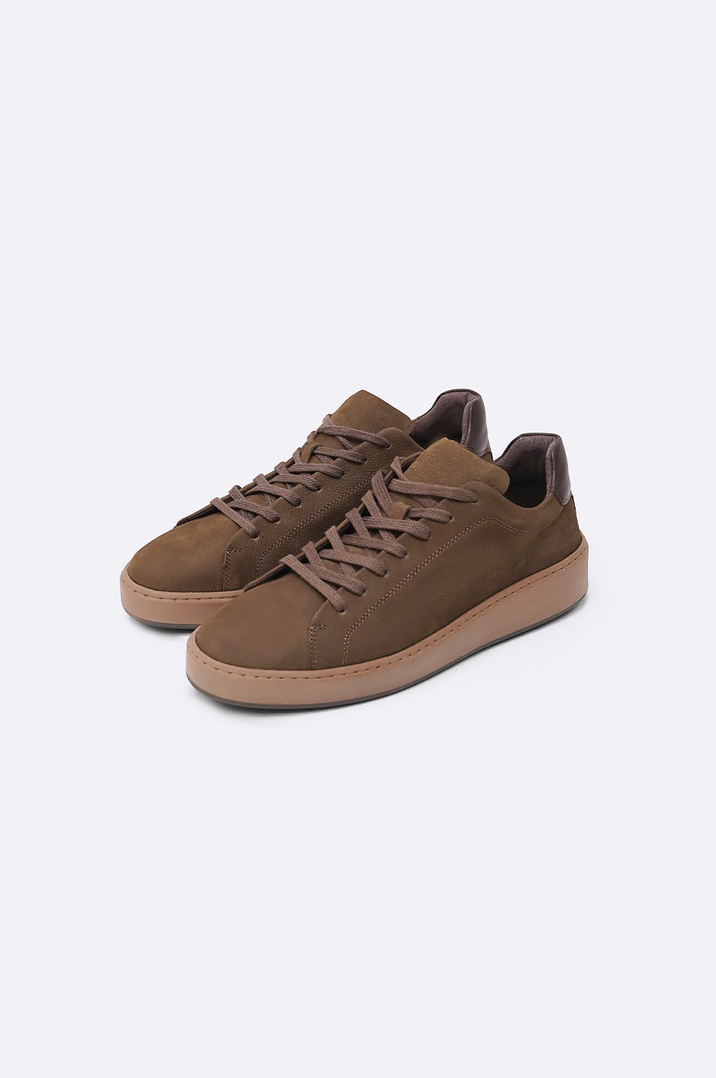 OLIVE LEATHER LACE-UP SNEAKERS