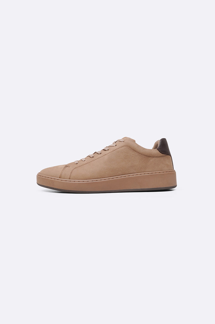 TAUPE LEATHER LACE-UP SNEAKERS