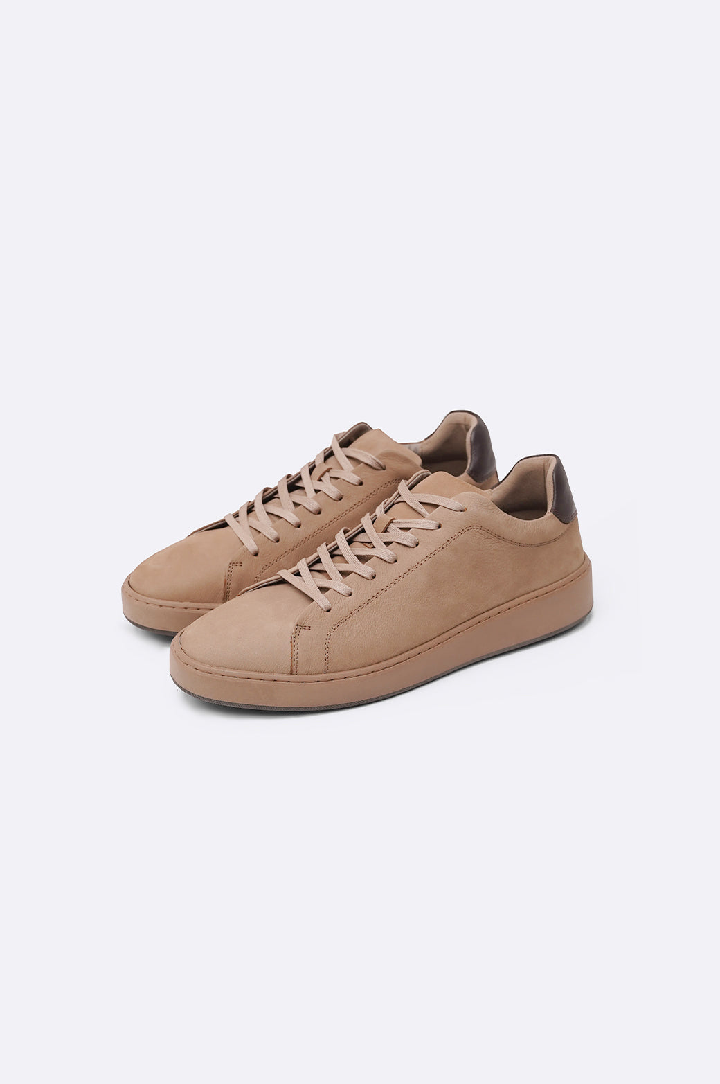 TAUPE LEATHER LACE-UP SNEAKERS