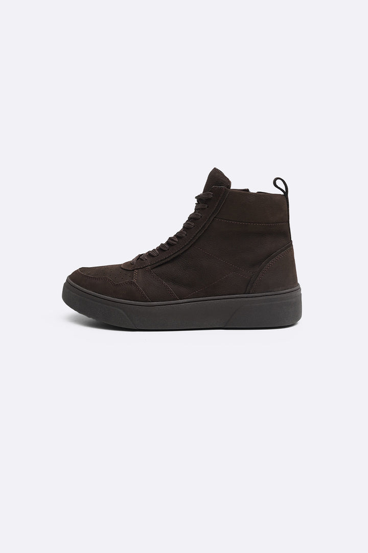 DARK BROWN HIGH-TOP LEATHER SNEAKERS