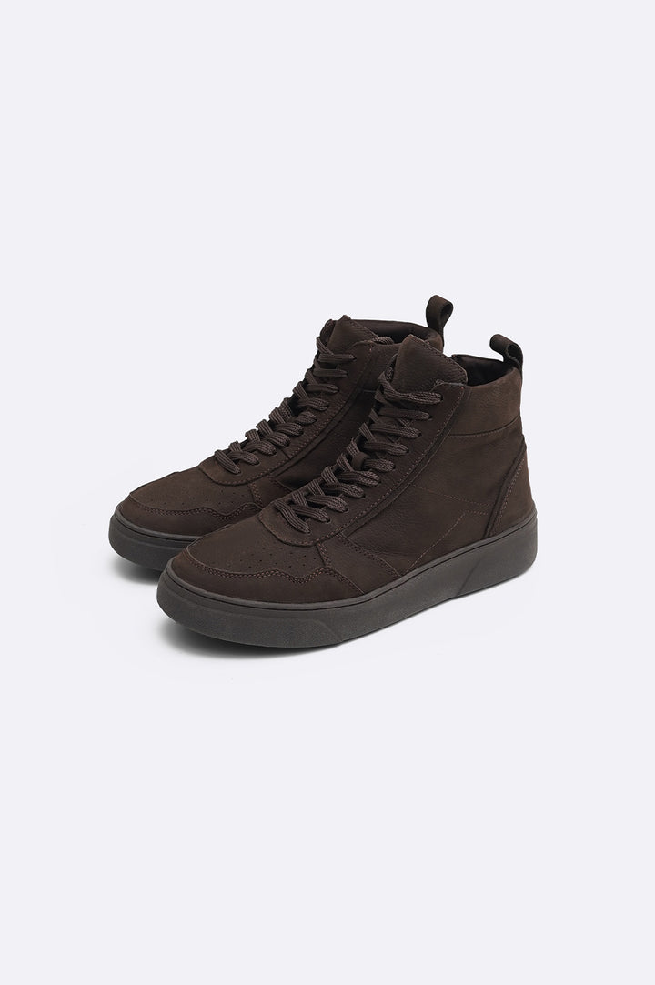 DARK BROWN HIGH TOP LEATHER SNEAKERS