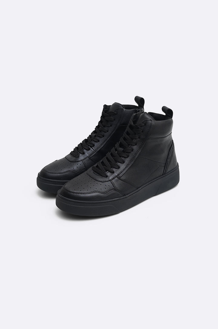 BLACK HIGH TOP LEATHER SNEAKERS